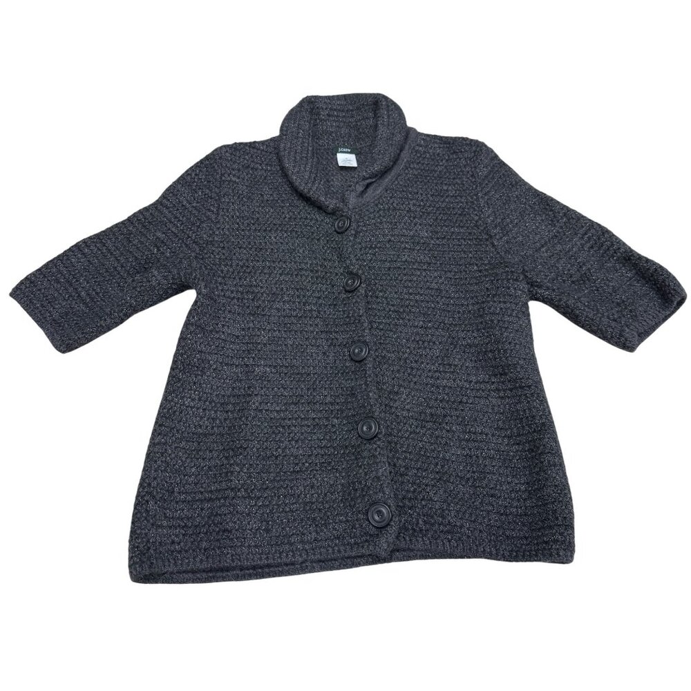 J Crew Women's Gray Alpaca Knitted Sweater Shawl Neck 5 Buttons, Size M